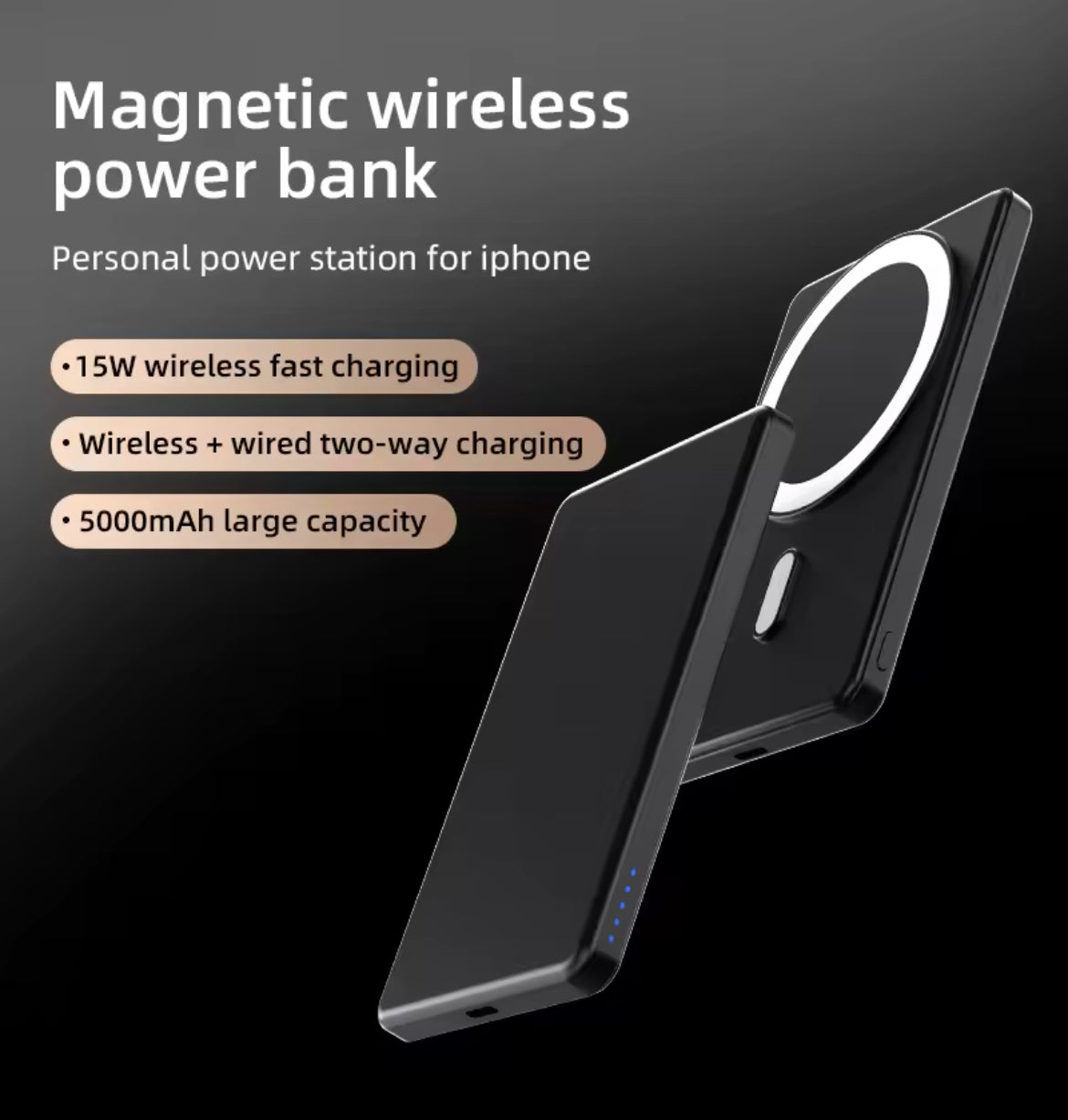 Magnetic Wireless Power Bank – 15W Fast Charging (5000mAh)