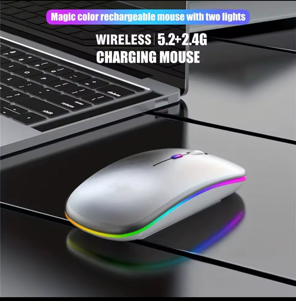 Rechargeable Wireless LED Mouse – Silent Click, Bluetooth & 2.4G Dual Mode
