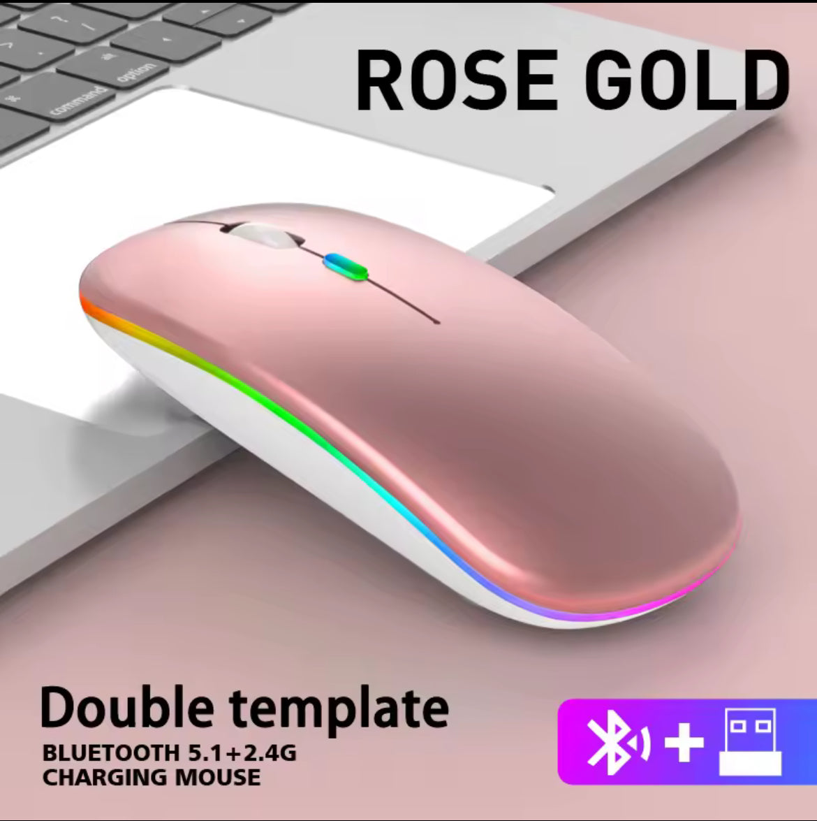 Rechargeable Wireless LED Mouse – Silent Click, Bluetooth & 2.4G Dual Mode