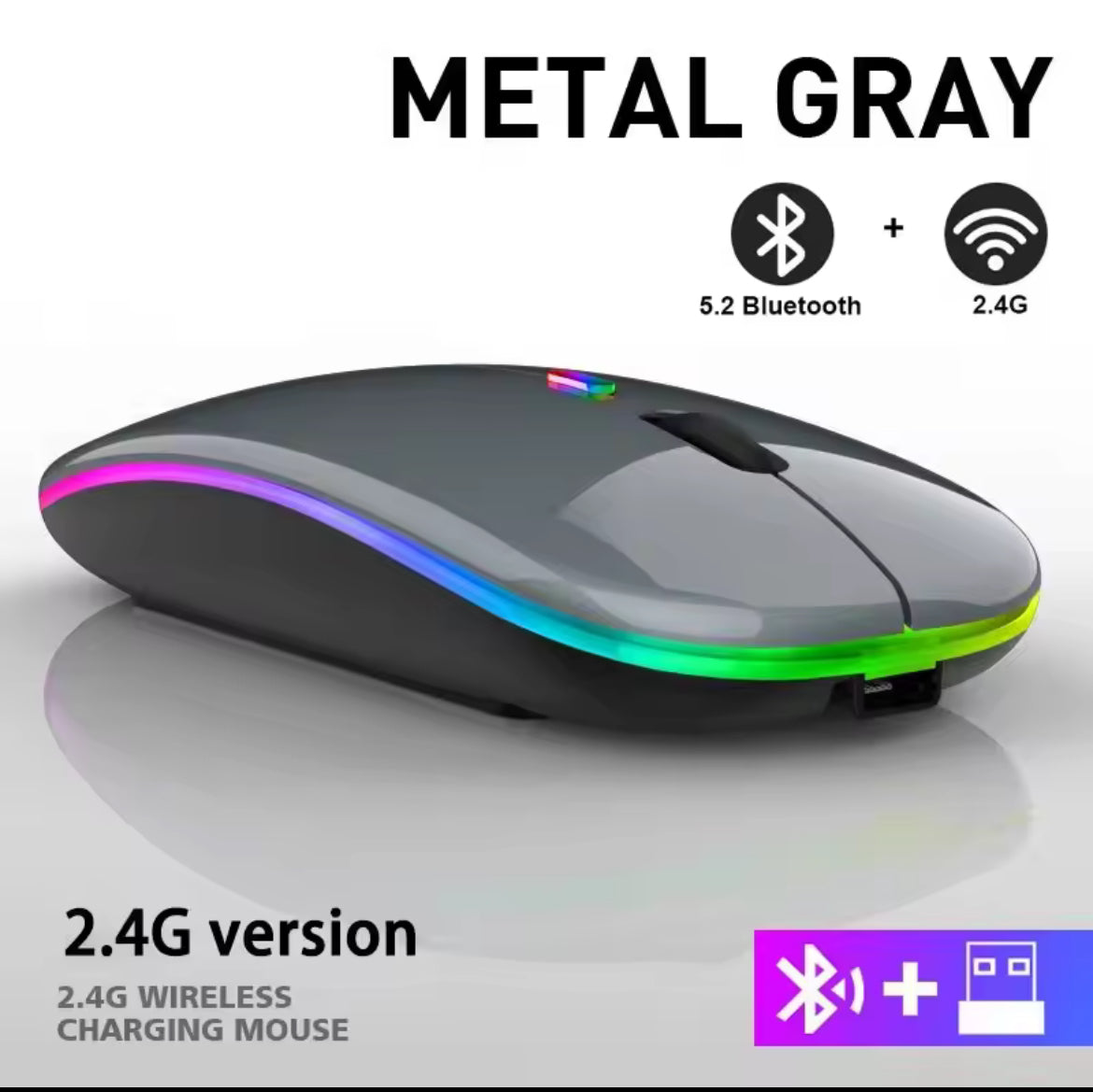 Rechargeable Wireless LED Mouse – Silent Click, Bluetooth & 2.4G Dual Mode