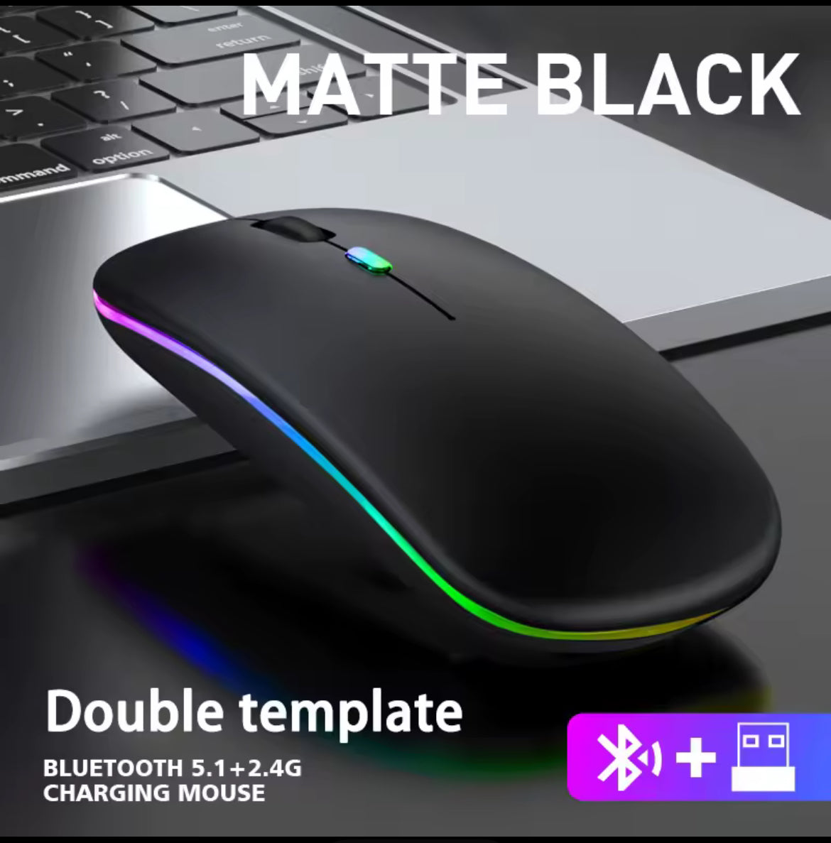 Rechargeable Wireless LED Mouse – Silent Click, Bluetooth & 2.4G Dual Mode